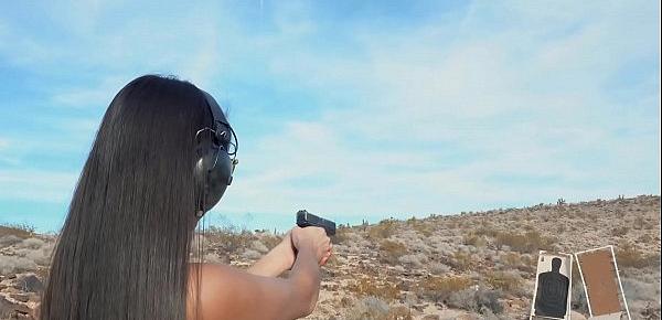  Showing off her tits at the shooting place